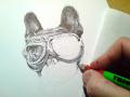Pes motorkář - pohled na kresbu