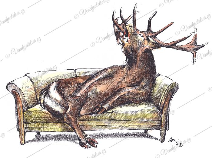 Jaroměřice nad Rokytnou - jelen na gauči
